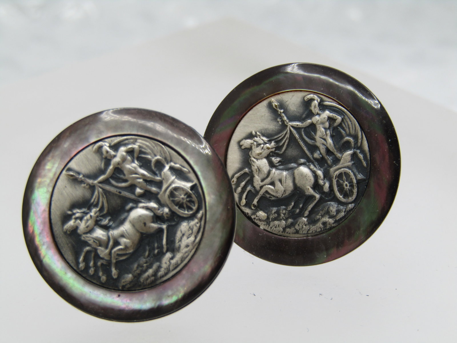 Vintage Roman Gladiator Cufflinks, Mother-of-Pearl, Swank, 1960's-1970's - 2