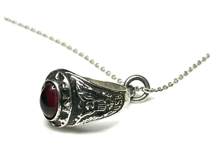 Vintage Sterling SIlver Class Ring Charm on Italian Sterling SIlver Chain - 4