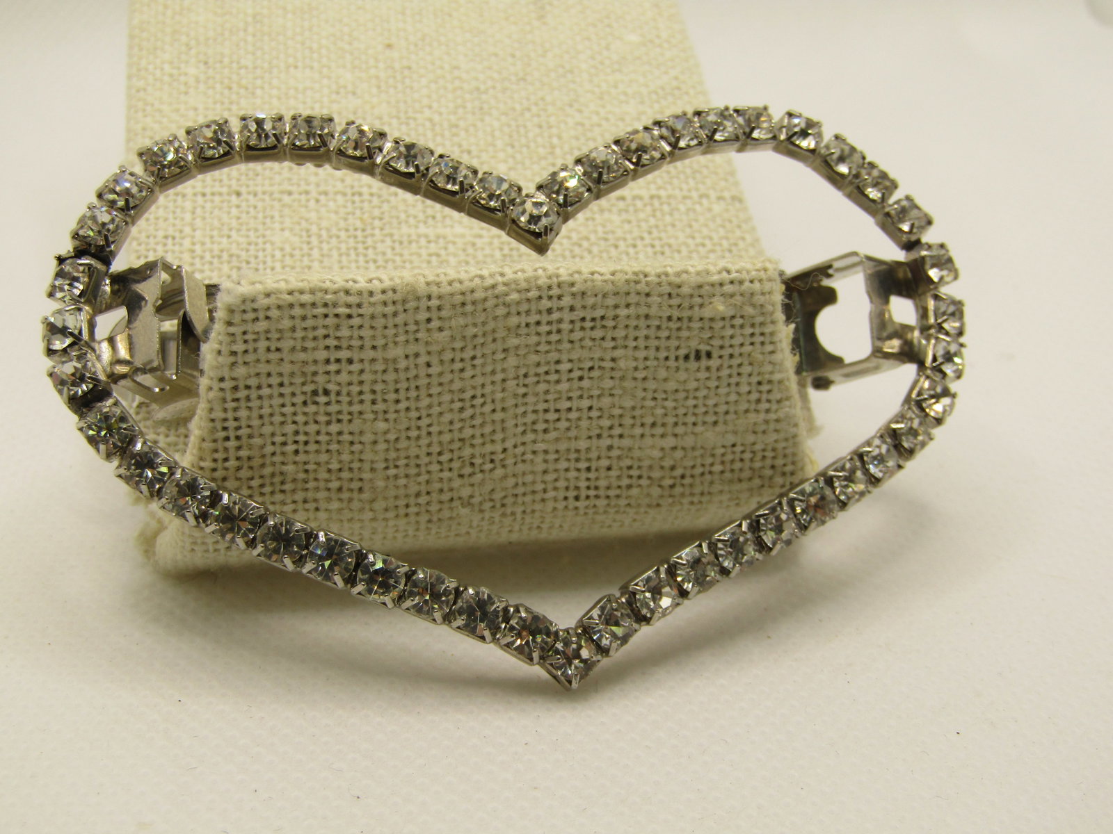 Vintage Rhinestone Open Heart Barrette, 3" by 2.75", Silver Tone - 2