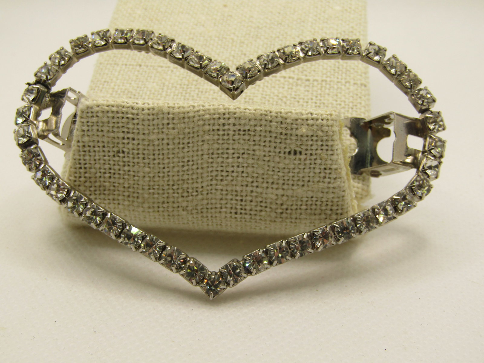 Vintage Rhinestone Open Heart Barrette, 3" by 2.75", Silver Tone - 3