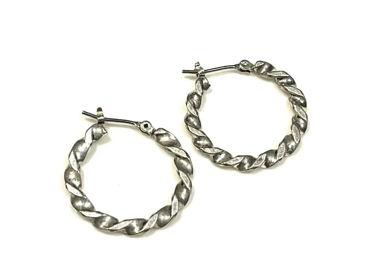 Vintage Silver Twisted Hoop Earrings - 3