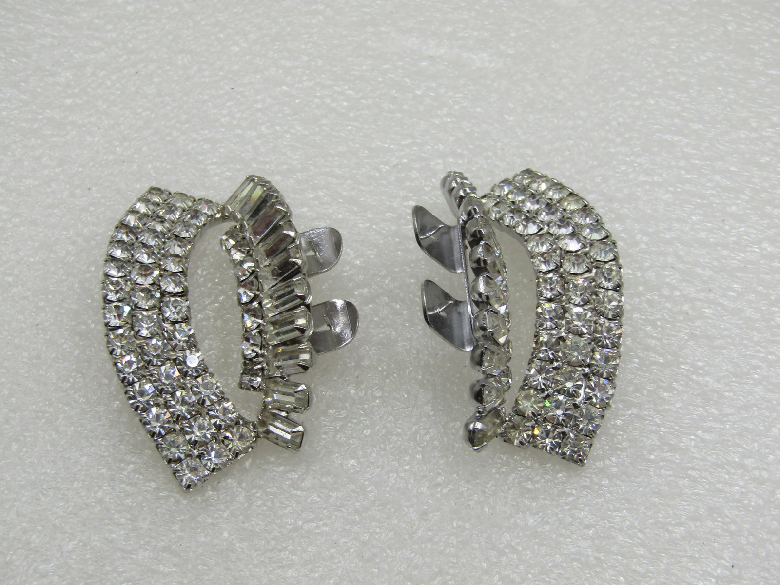 Vintage Clear Rhinestone Shoe Clips, 2.25", Baguettes/Round - 6