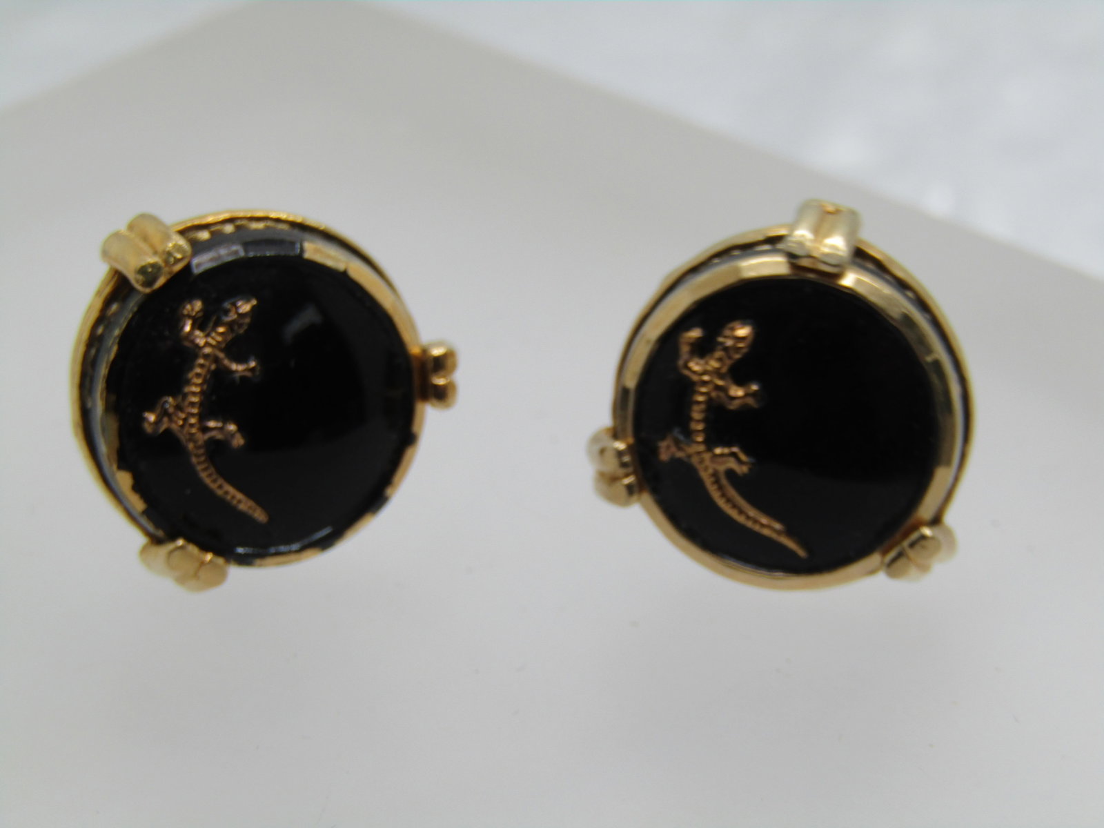 Vintage Black and Gold Gecko Cufflinks, 1960's-1970's - 3