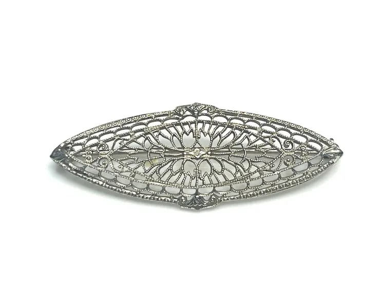 Estate 10k White Gold Filigree Brooch/ Pin - 2