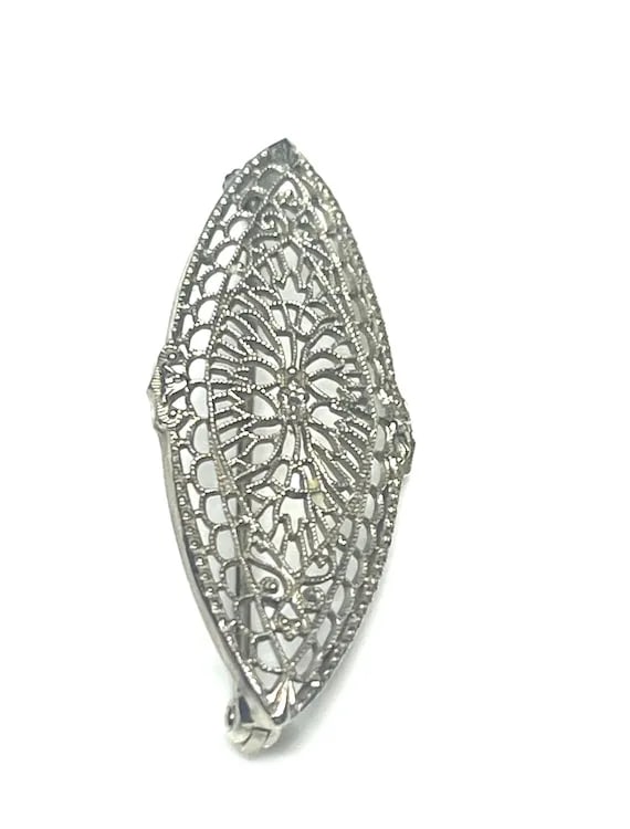 Estate 10k White Gold Filigree Brooch/ Pin - 3