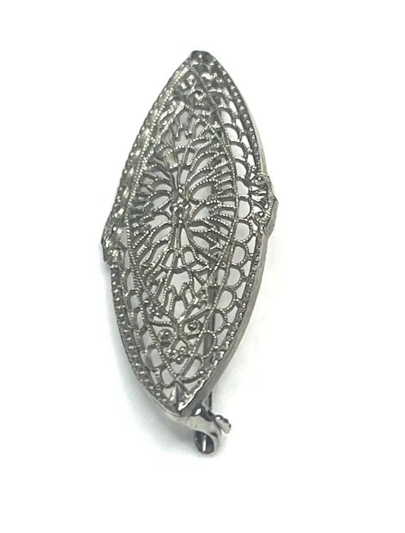 Estate 10k White Gold Filigree Brooch/ Pin - 4