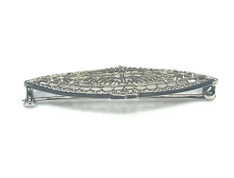Estate 10k White Gold Filigree Brooch/ Pin - 5