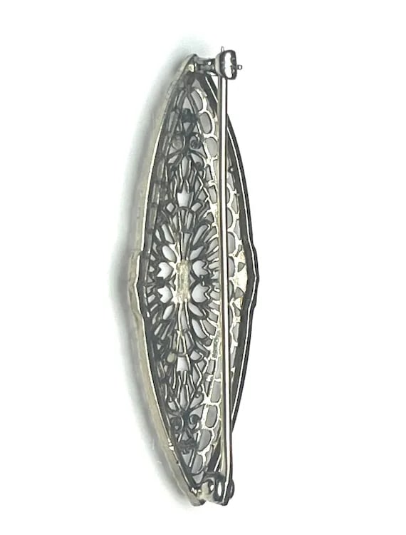 Estate 10k White Gold Filigree Brooch/ Pin - 6