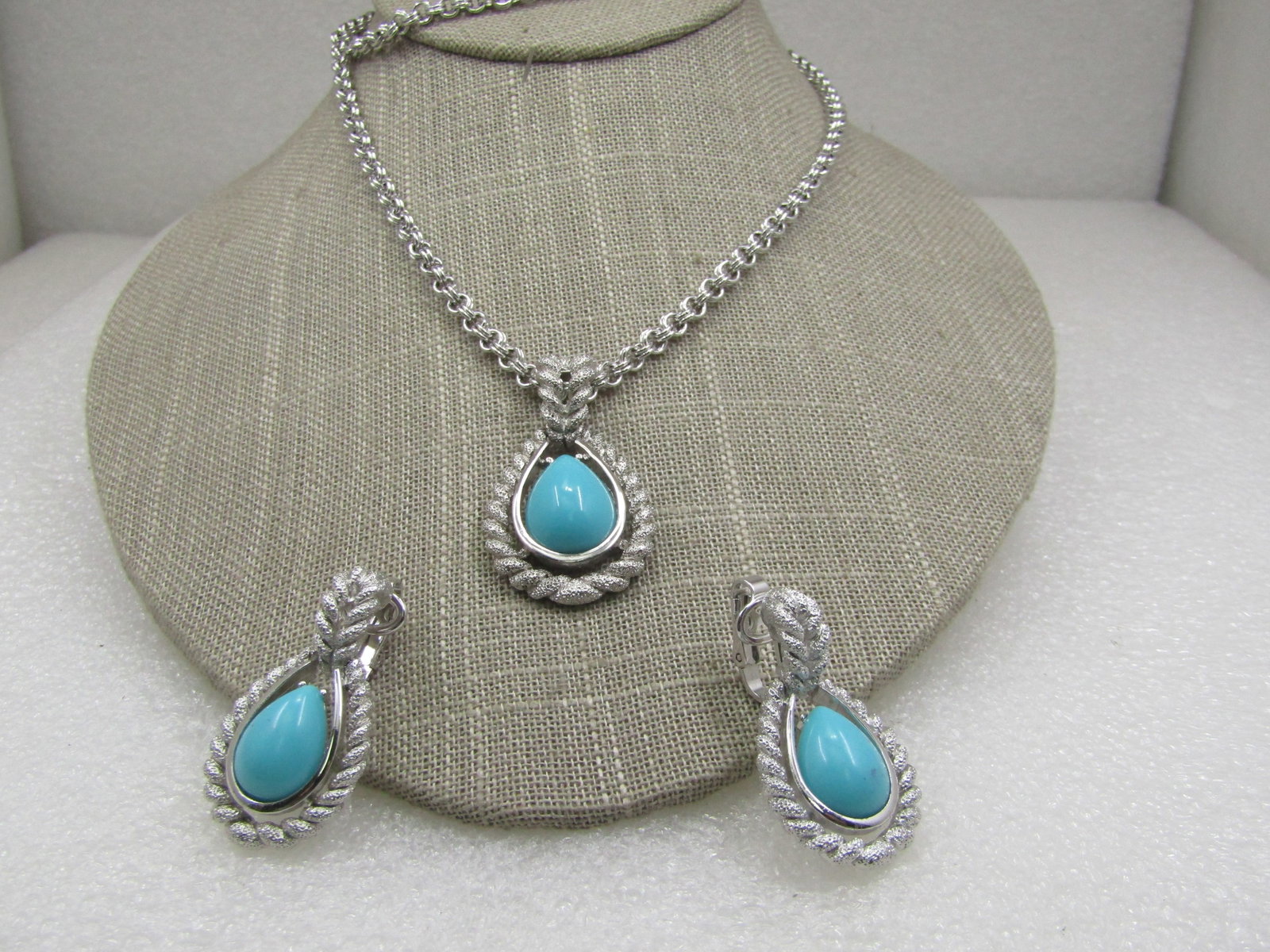 Vintage Faux Turquoise Necklace and Clip Earrings Set, Avon - 2