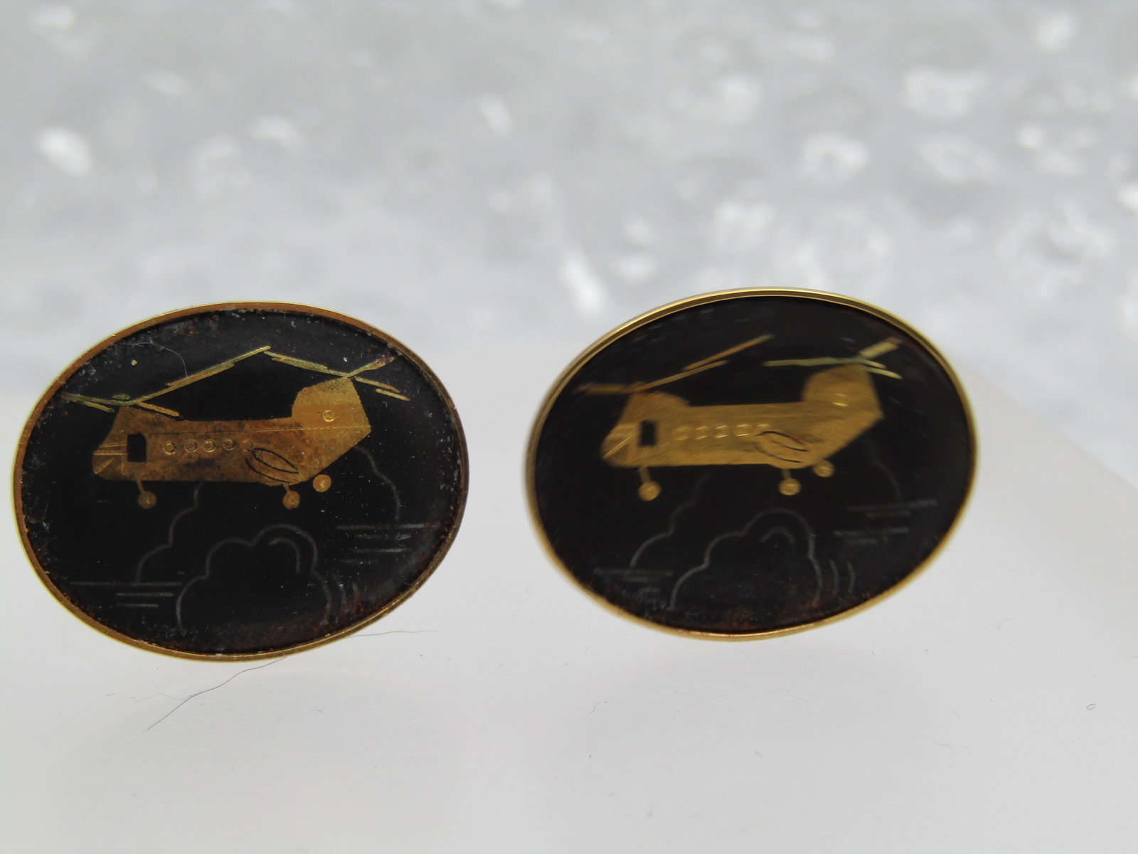 Vintage Damascene Helicopter Cufflinks, Signed Amita Japan - 2