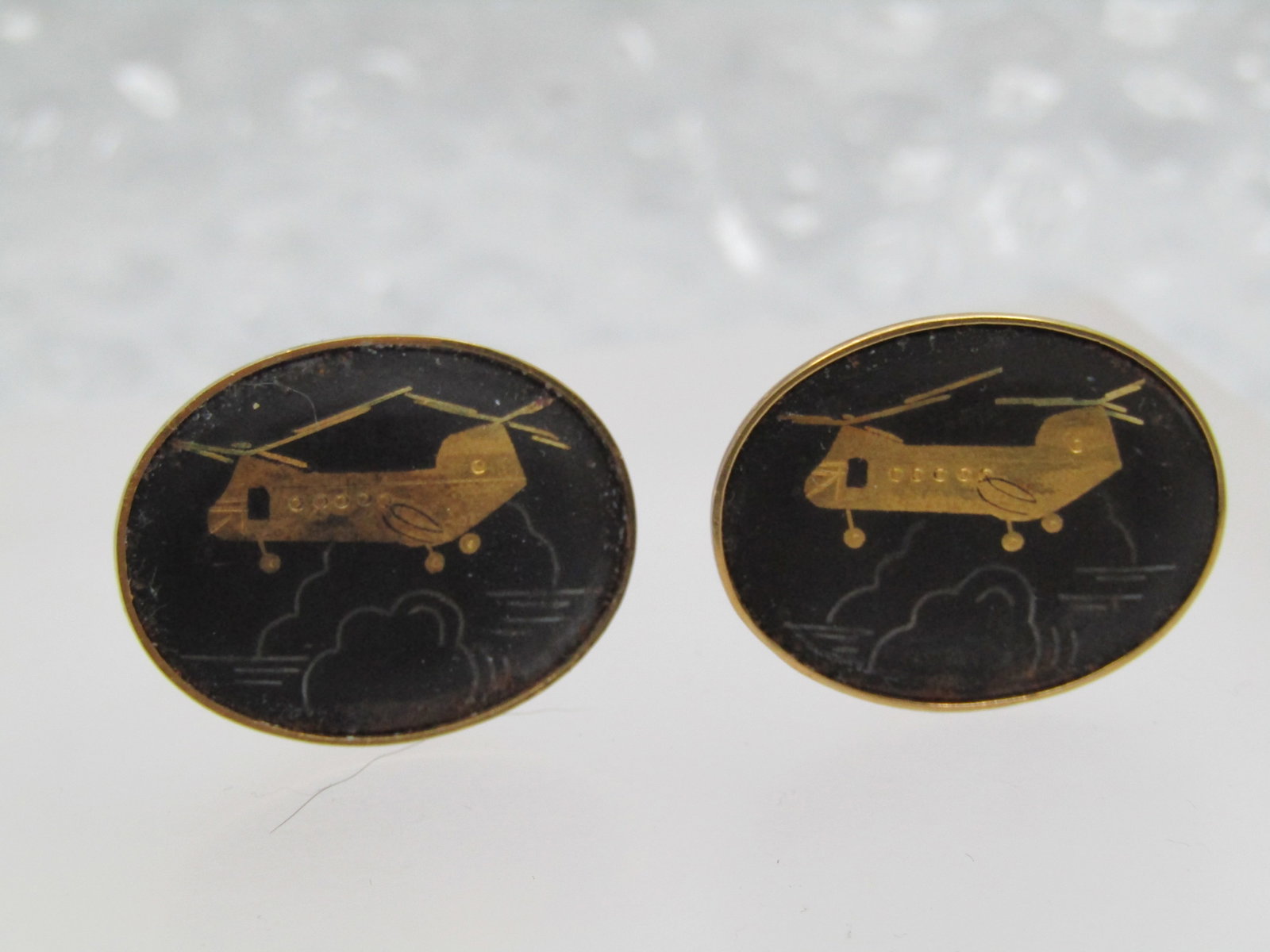 Vintage Damascene Helicopter Cufflinks, Signed Amita Japan - 3