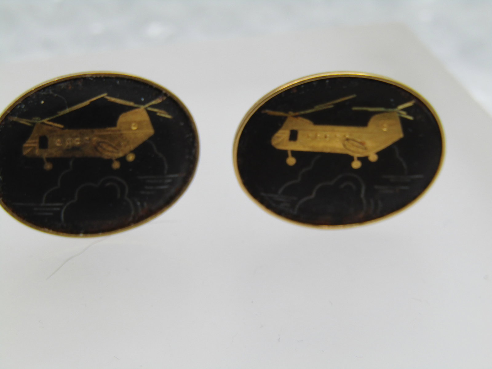 Vintage Damascene Helicopter Cufflinks, Signed Amita Japan - 4