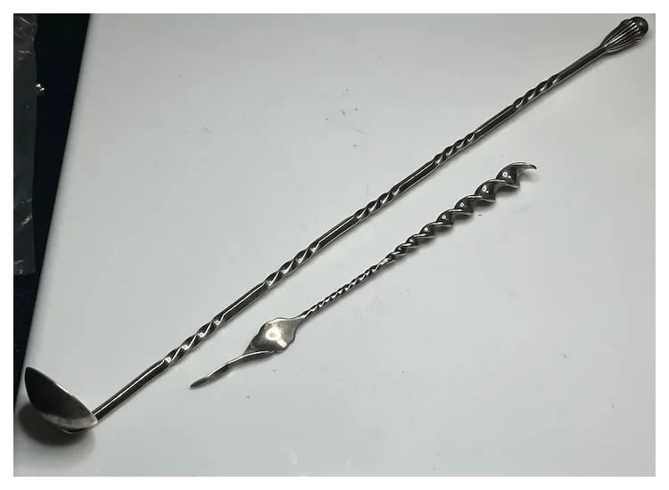 Vintage Sterling Silver Cocktail Mixer/Bar Spoon and Olive Pick - 2