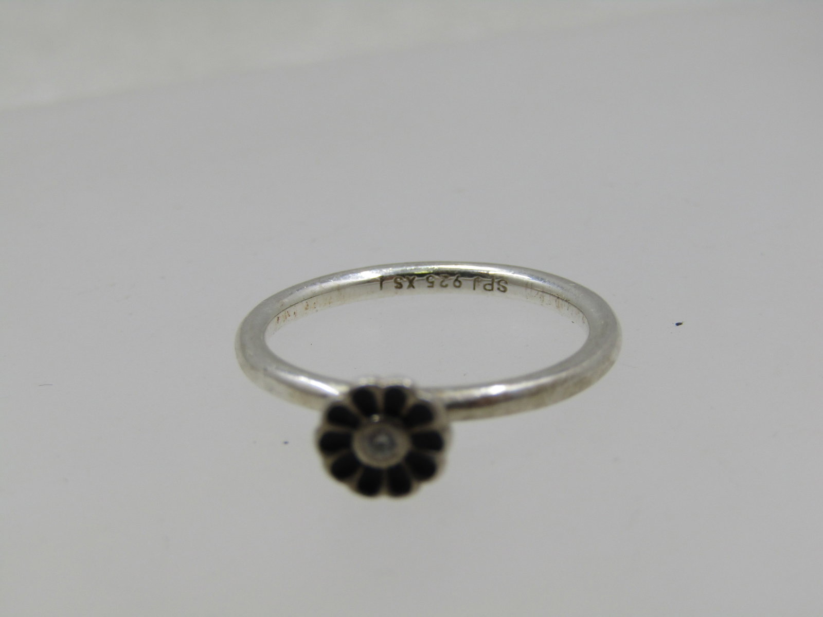 Vintage Sterling Enameled CZ Blossom Ring, Sz. 5.5, Signed - 4