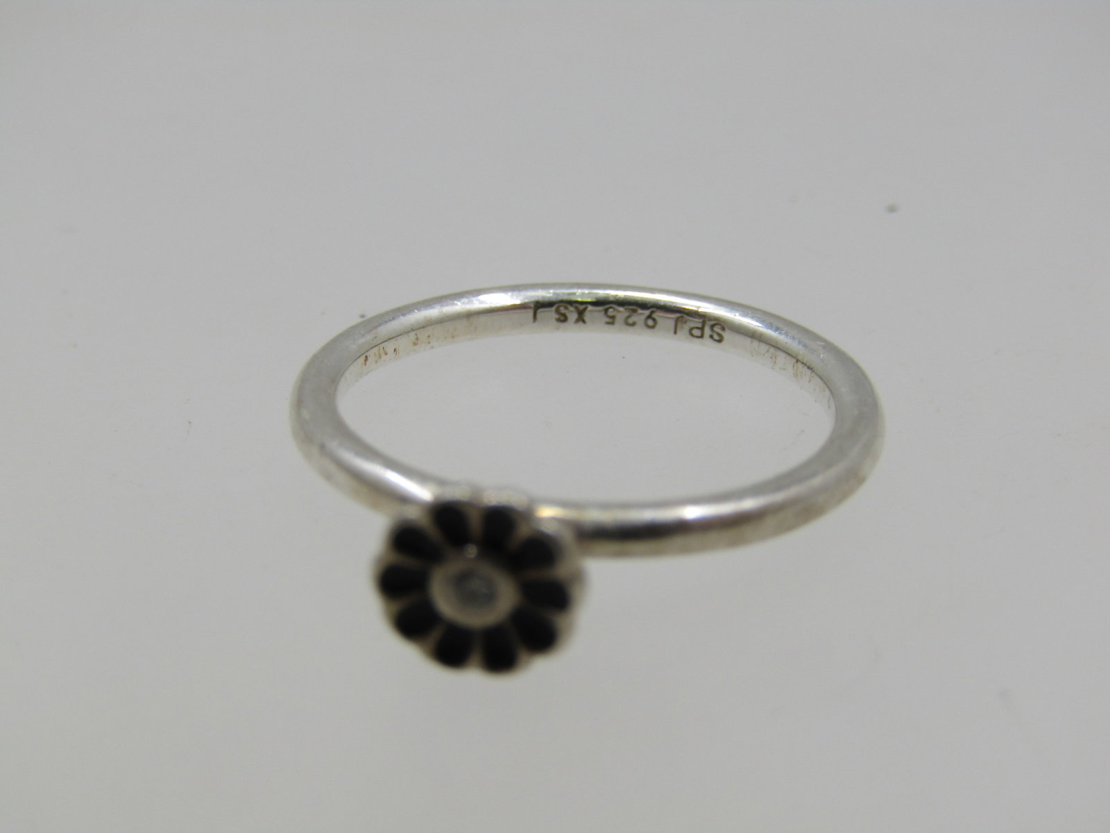 Vintage Sterling Enameled CZ Blossom Ring, Sz. 5.5, Signed - 5