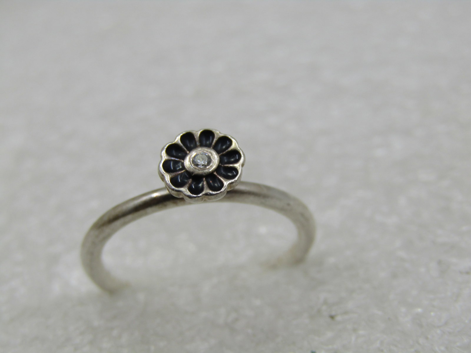 Vintage Sterling Enameled CZ Blossom Ring, Sz. 5.5, Signed - 8