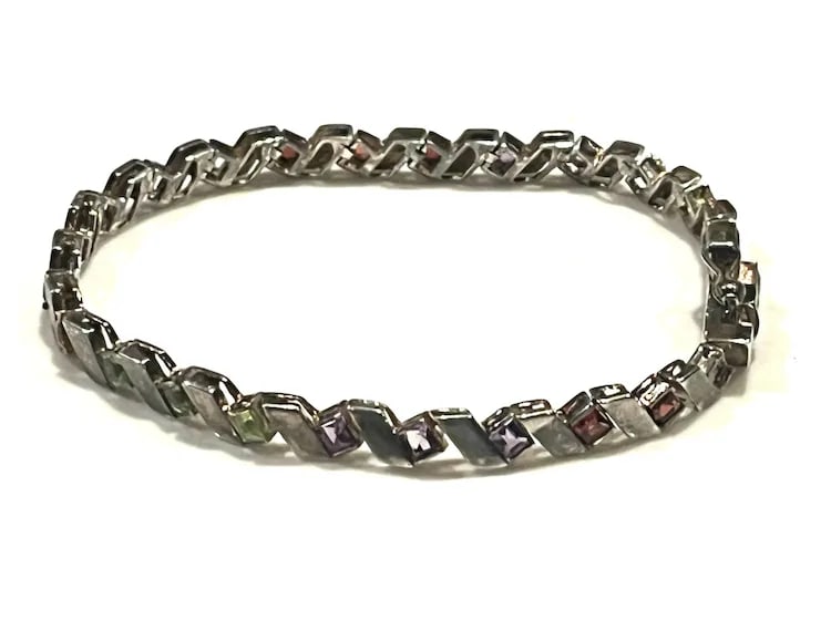 Vintage Sterling Silver Colorful Origami Bracelet - 2