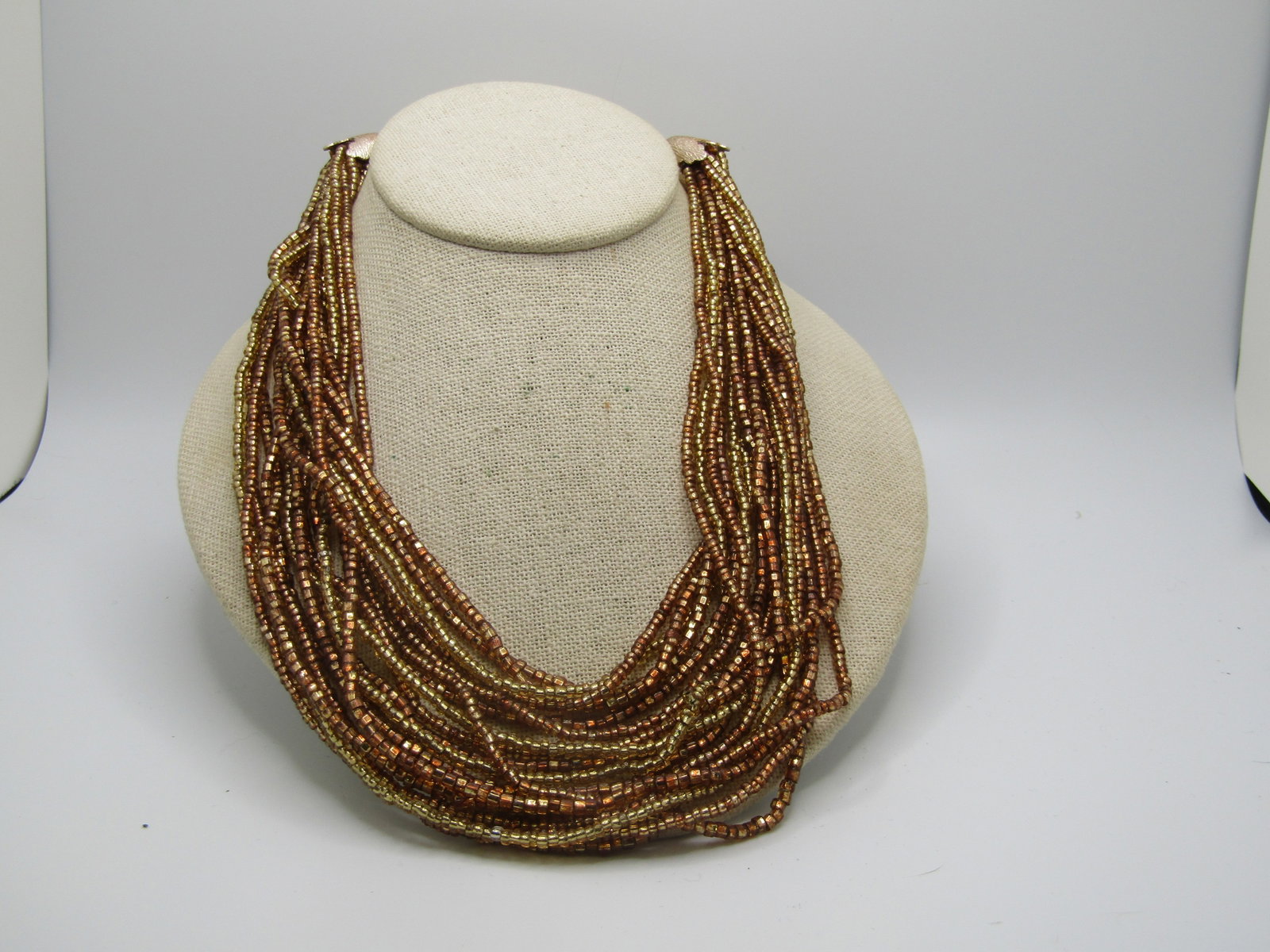 Vintage 18 Strand Gold/Coppery Beaded Necklace, 19", Japan - 2