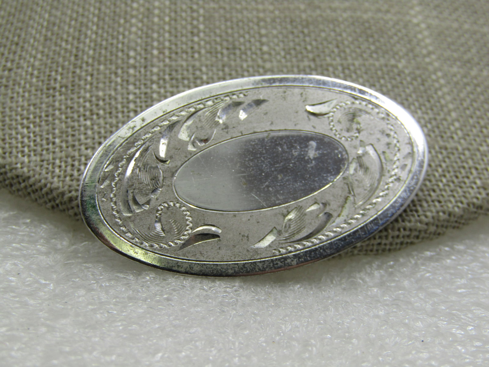 Vintage Sterling Oval Etched Scrolled Brooch, 1.75", 1960's - 2