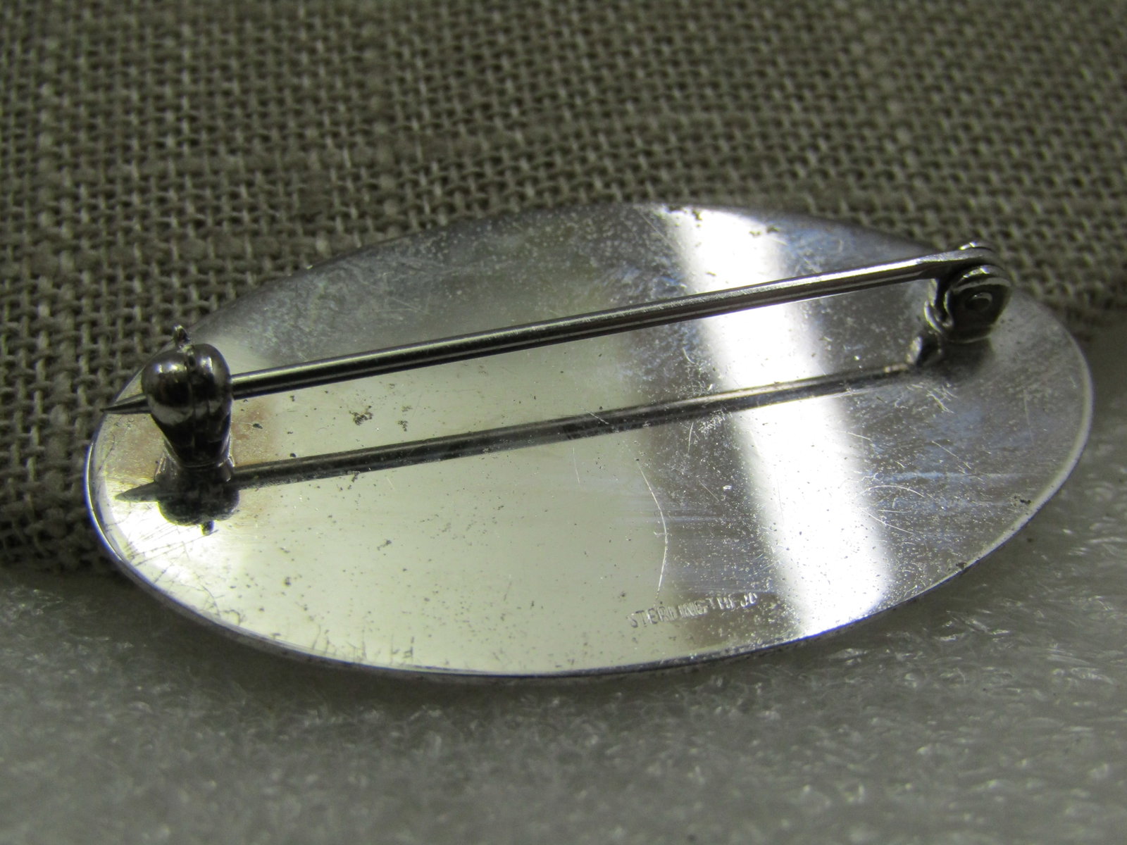 Vintage Sterling Oval Etched Scrolled Brooch, 1.75", 1960's - 4