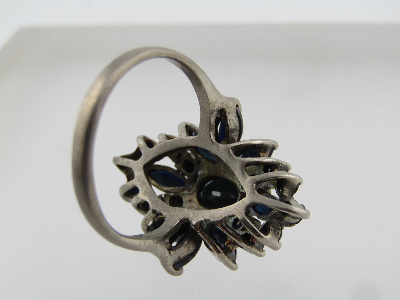 Vintage Sterling Dark Blue Lab Sapphire Cluster Ring, Sz. 9.5, 1990's - 4