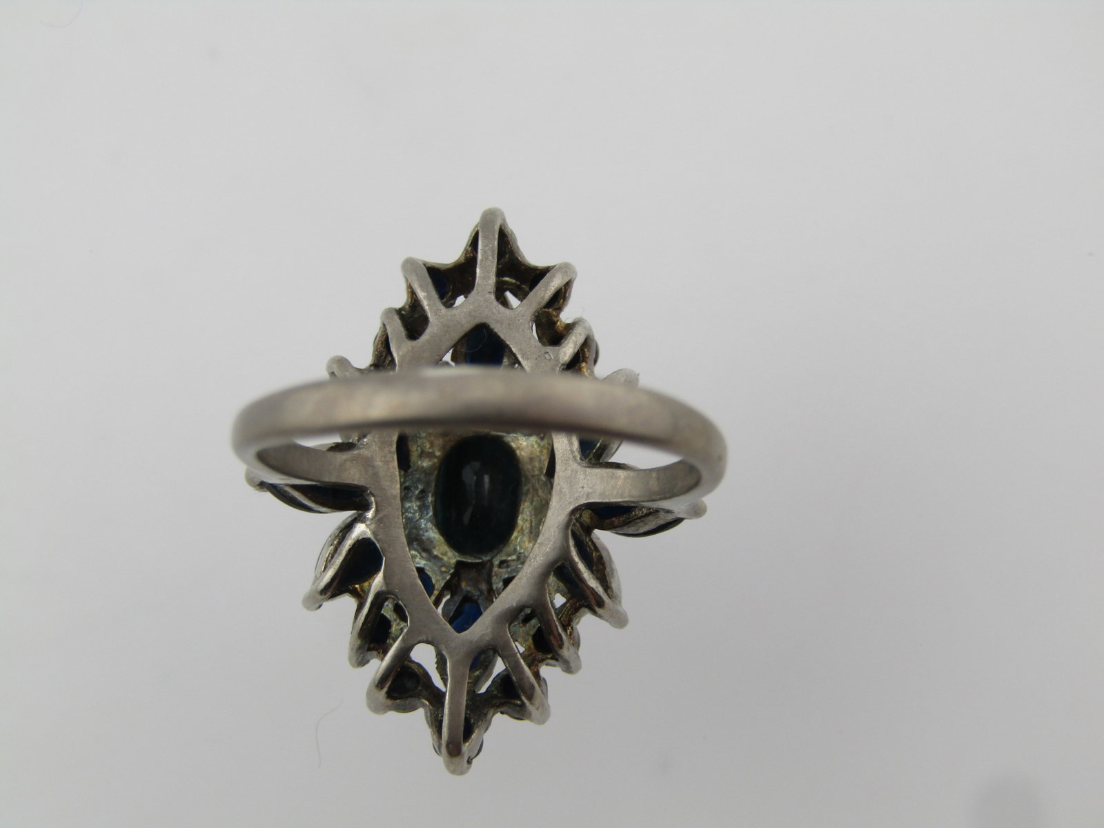 Vintage Sterling Dark Blue Lab Sapphire Cluster Ring, Sz. 9.5, 1990's - 5