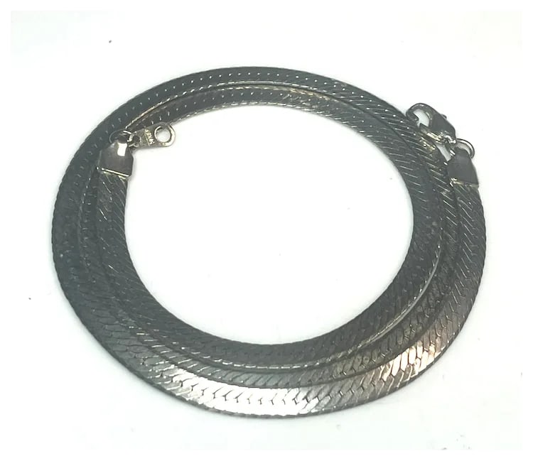 Estate Thick 14KGP Silver Herringbone Necklace - 2