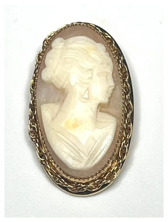 Vintage Oval Shell 12k GP Cameo Brooch/Pin - 2