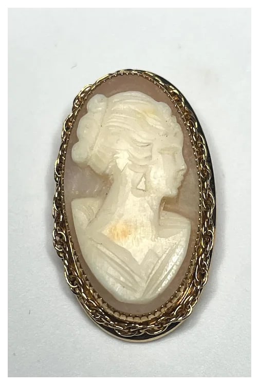 Vintage Oval Shell 12k GP Cameo Brooch/Pin - 3