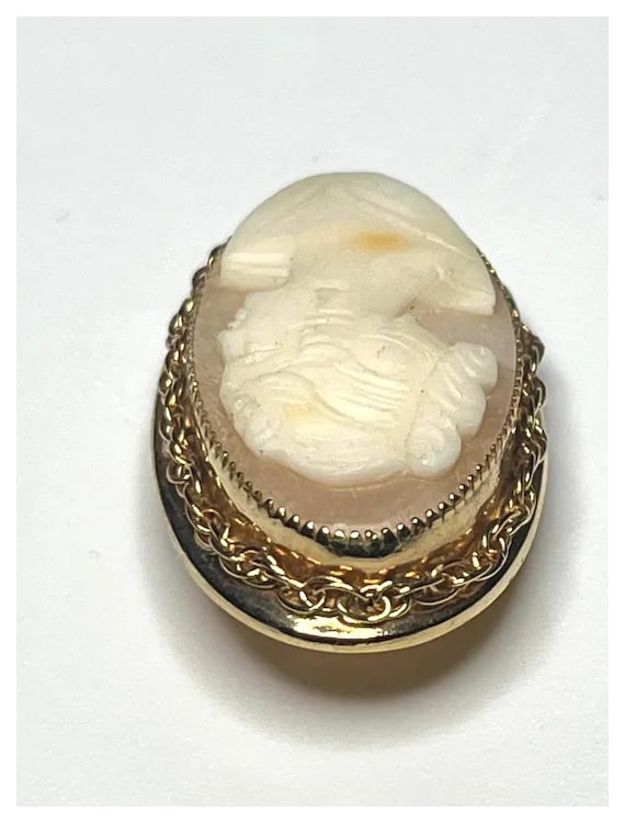 Vintage Oval Shell 12k GP Cameo Brooch/Pin - 6