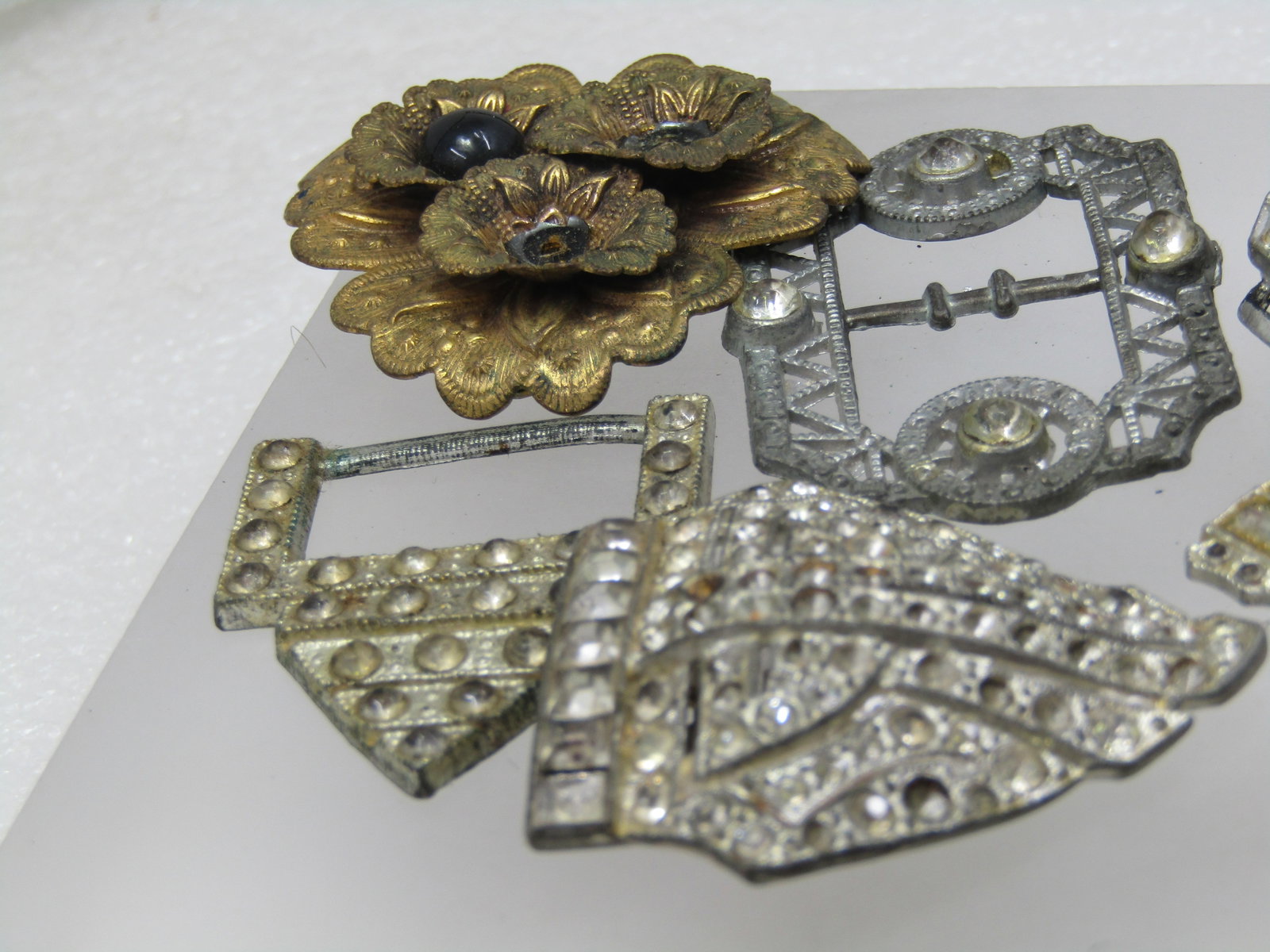 Vintage 6 Piece Buckle/Dress Clip Lot, Rhinestones, Victorian to 1920's - 2