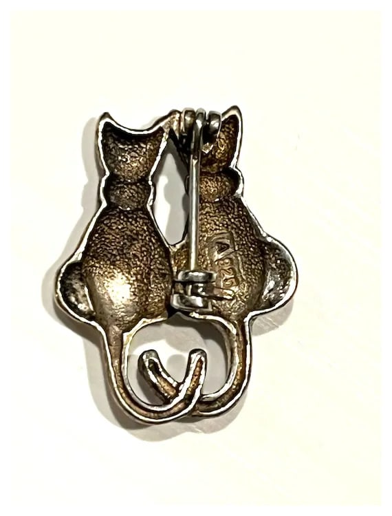 Vintage Sterling Silver Marcasite Couple of Cats- Lovers - 5