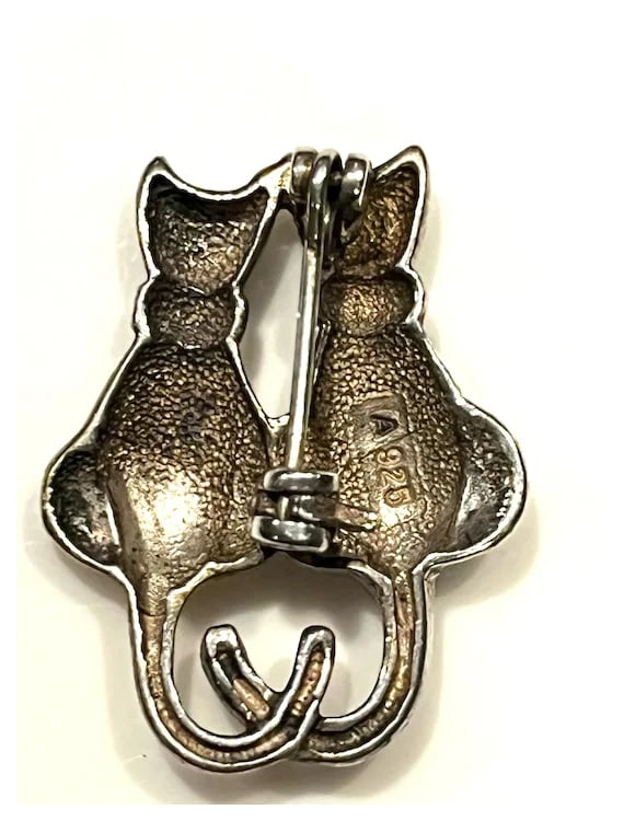 Vintage Sterling Silver Marcasite Couple of Cats- Lovers - 6