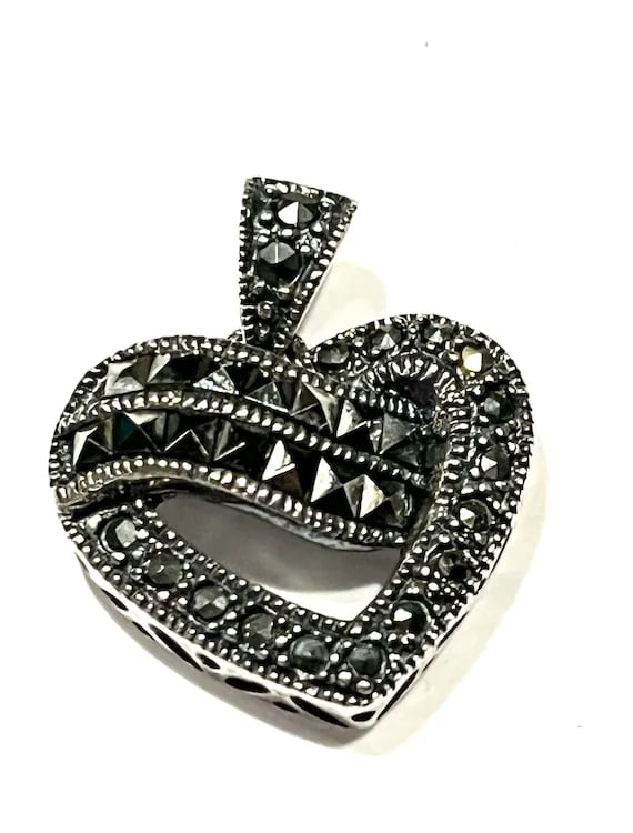 Vintage Marcasite Heart Pendant - 2
