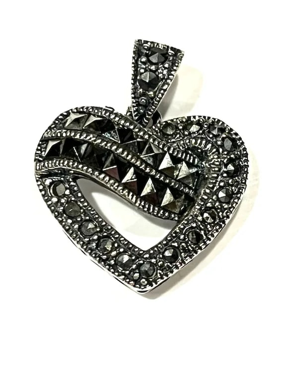 Vintage Marcasite Heart Pendant - 3