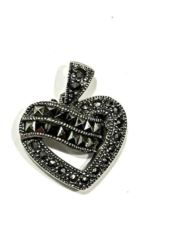 Vintage Marcasite Heart Pendant - 4