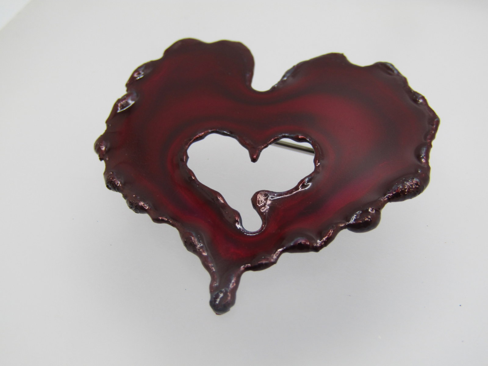 Enameled Heart Mod Brooch, Hand Made 1.5" - 2
