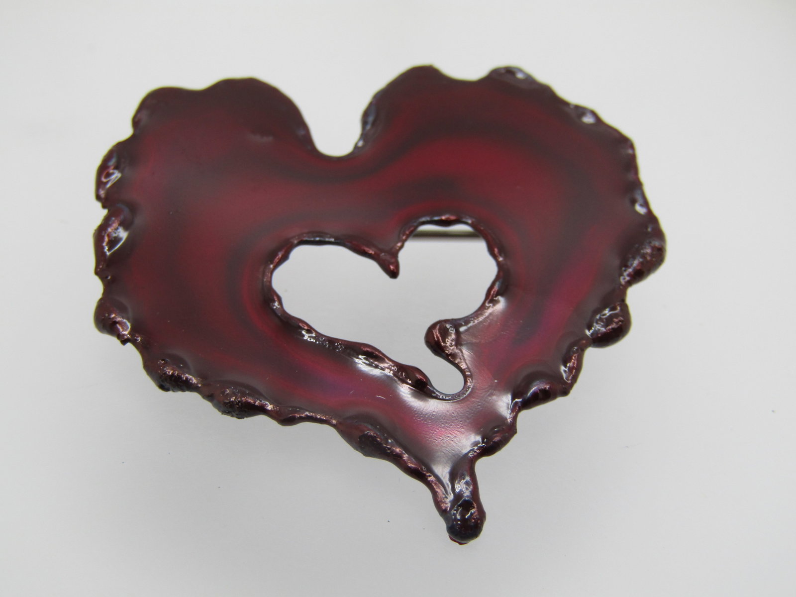 Enameled Heart Mod Brooch, Hand Made 1.5" - 3