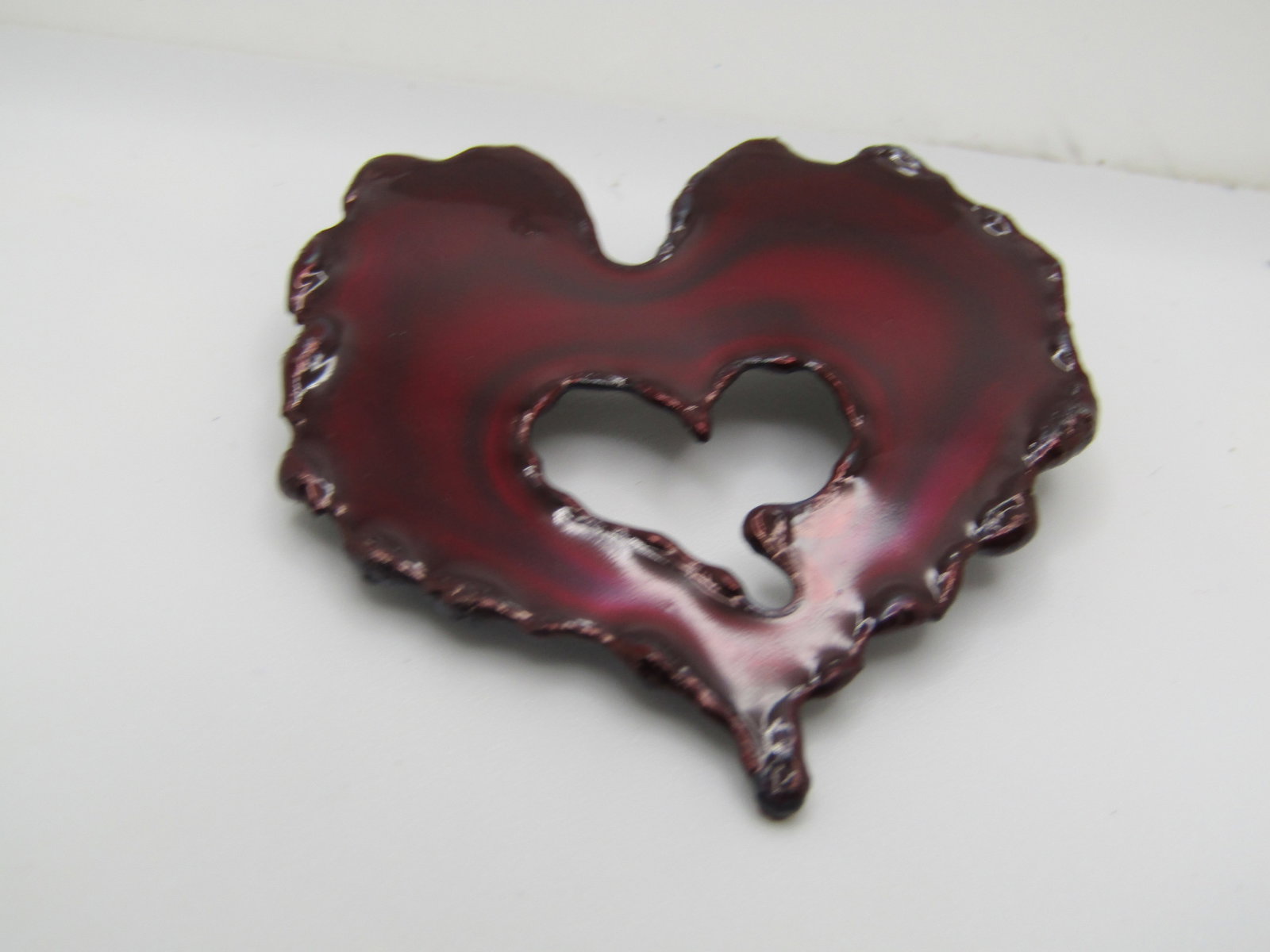 Enameled Heart Mod Brooch, Hand Made 1.5" - 4
