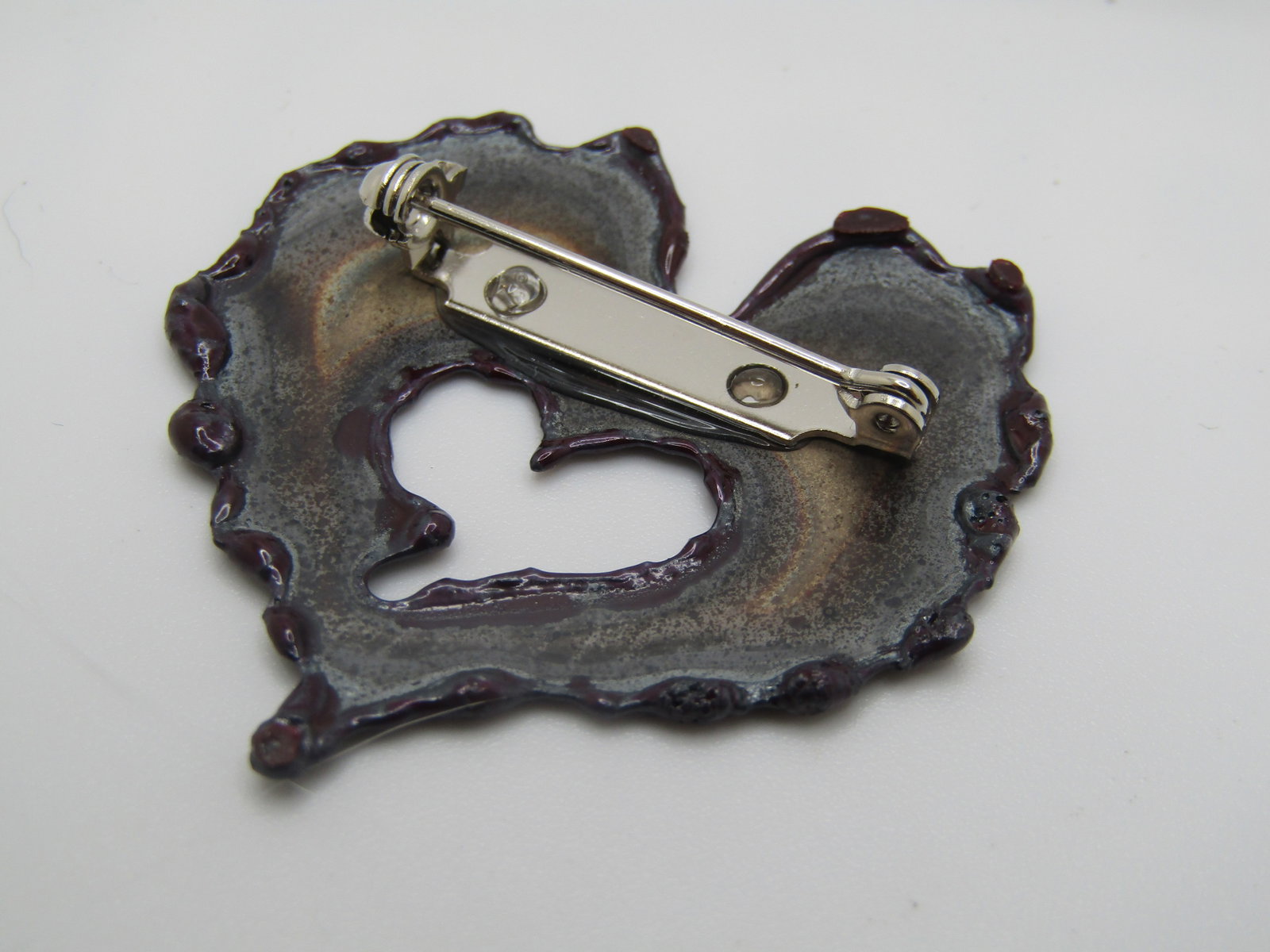 Enameled Heart Mod Brooch, Hand Made 1.5" - 5