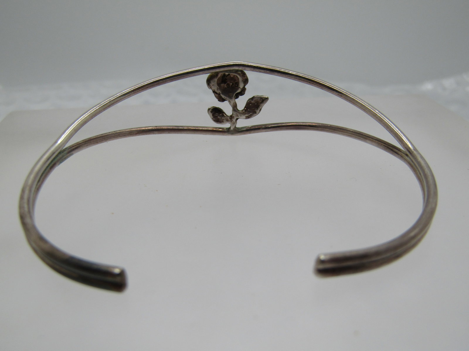 Vintage Sterling Rose Cuff Bracelet, 7", Signed - 4