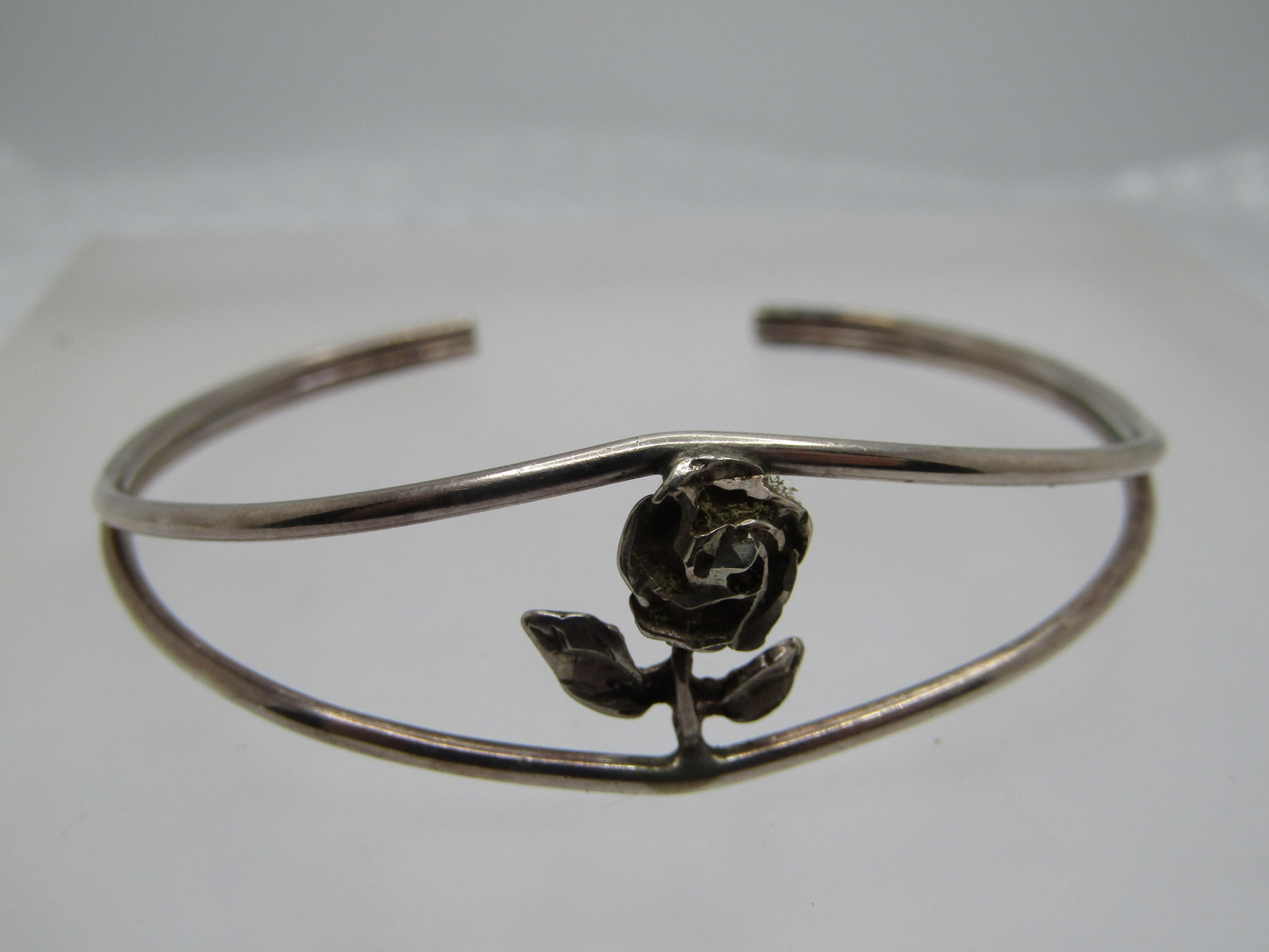 Vintage Sterling Rose Cuff Bracelet, 7", Signed - 5