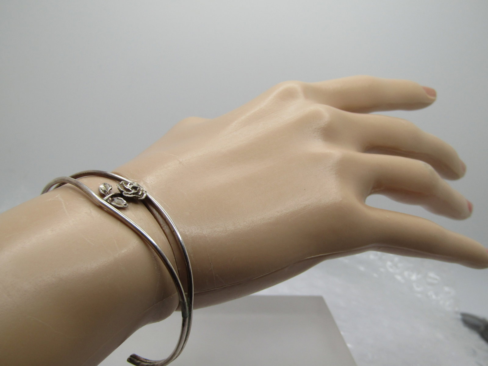 Vintage Sterling Rose Cuff Bracelet, 7", Signed - 6