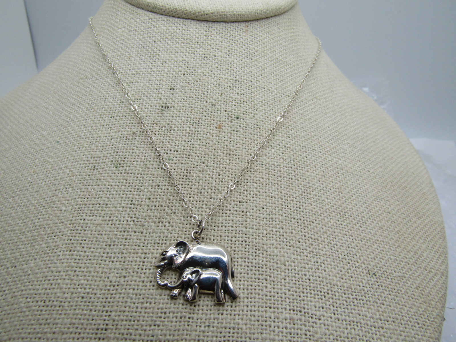Sterling Elephants Necklace, 16"-18", Mom and Baby - 2