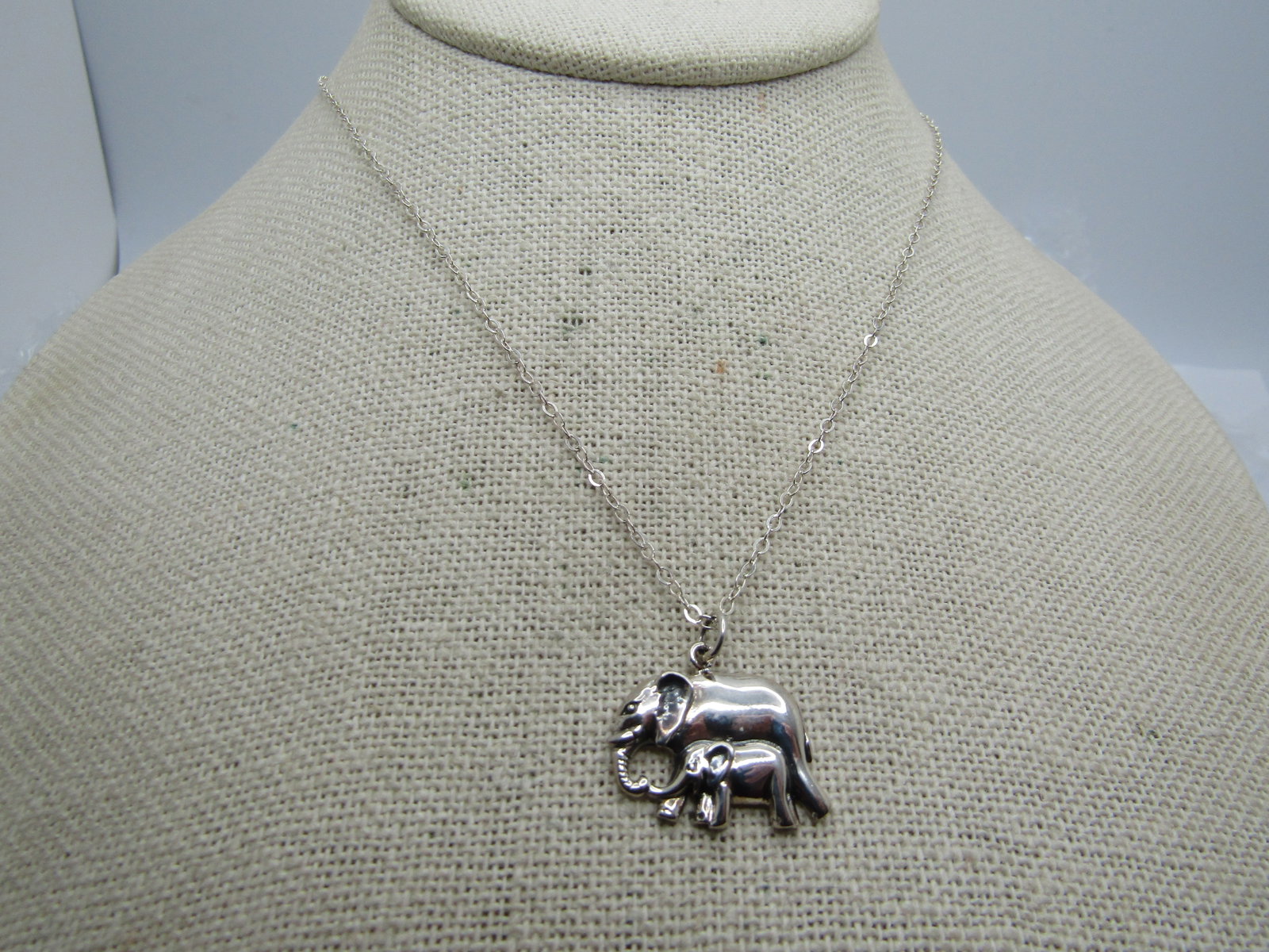 Sterling Elephants Necklace, 16"-18", Mom and Baby - 3