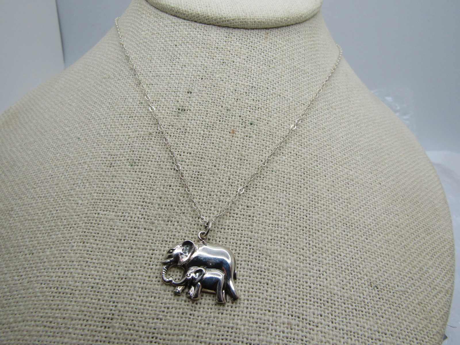 Sterling Elephants Necklace, 16"-18", Mom and Baby - 4