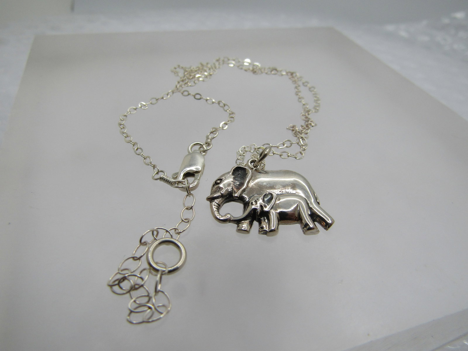 Sterling Elephants Necklace, 16"-18", Mom and Baby - 6