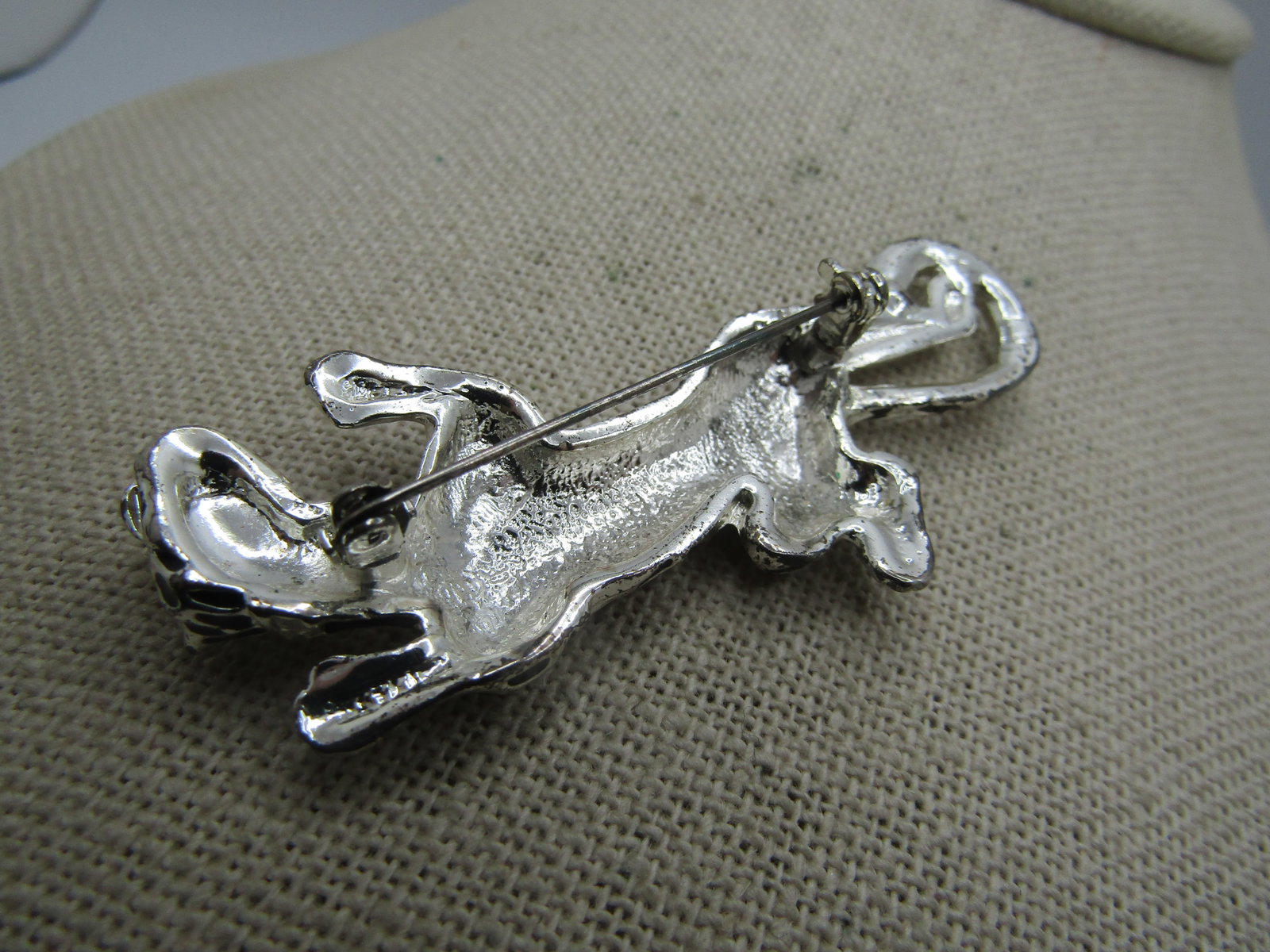 Enameled Tiger Brooch, Rhinestone Collar, 2.5" - 5