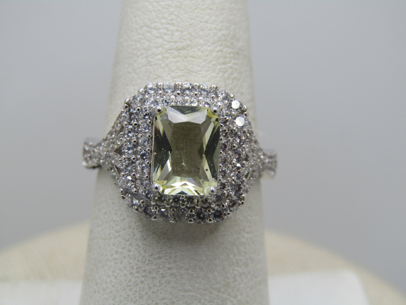 Sterling Yellow and Clear Rhinestone Ring, Halo, Sz. 7.25 Signed (1 of 7)