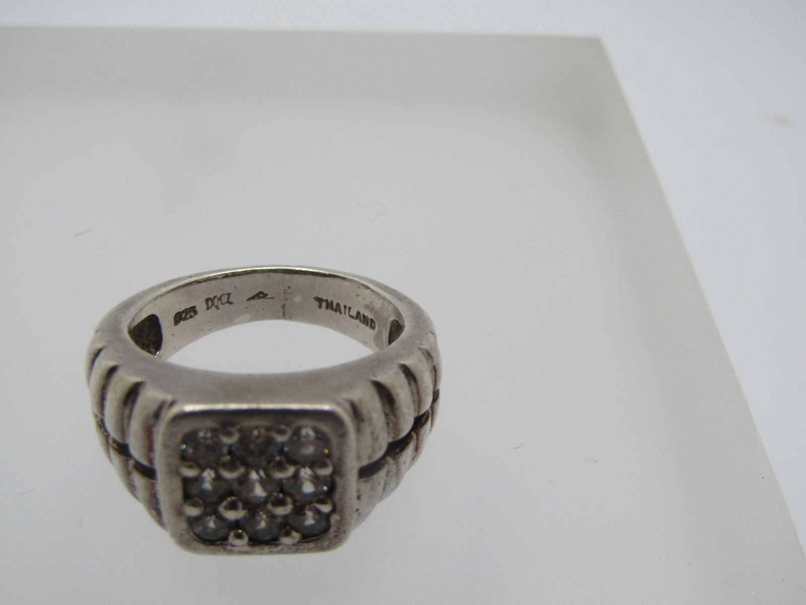 Sterling Silver CZ Men's Ring, Sz. 8, Flat-Top, Diamonique - 4